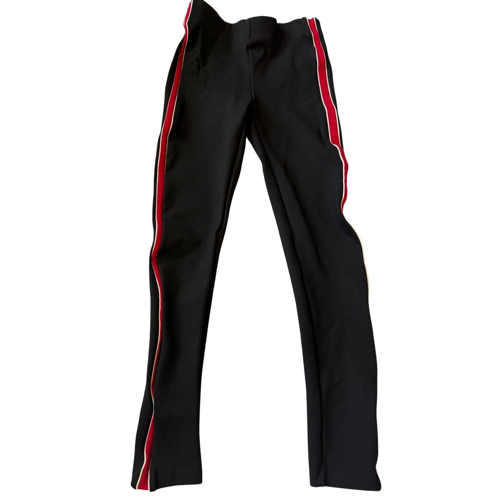 Zara Womens Leggings XS Trafaluc Black Red Stripe Side Ankle Athleisure Stretch